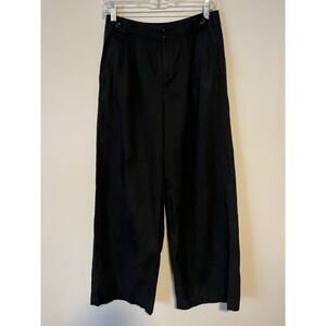 Madewell Pants Womens 2P Black Harlow Wide Leg Linen Blend Trouser Pleated Beach